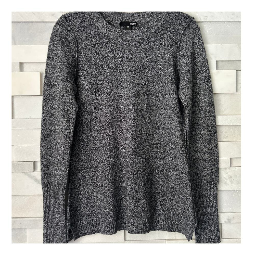 AQUA BLOOMINGDALE'S 100% Cashmere Black Beige Melange Knit Crew Neck Pullover S